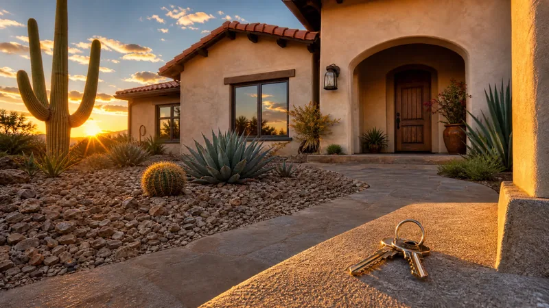 Stucco desert home with a tile roof and house keys on the step, How to Start a Home Inspection Business in Arizona