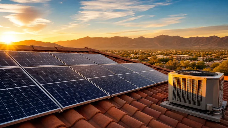 Solar panels on a tile roof beside an air conditioning condenser, How to Start a Solar Installation Business in Arizona